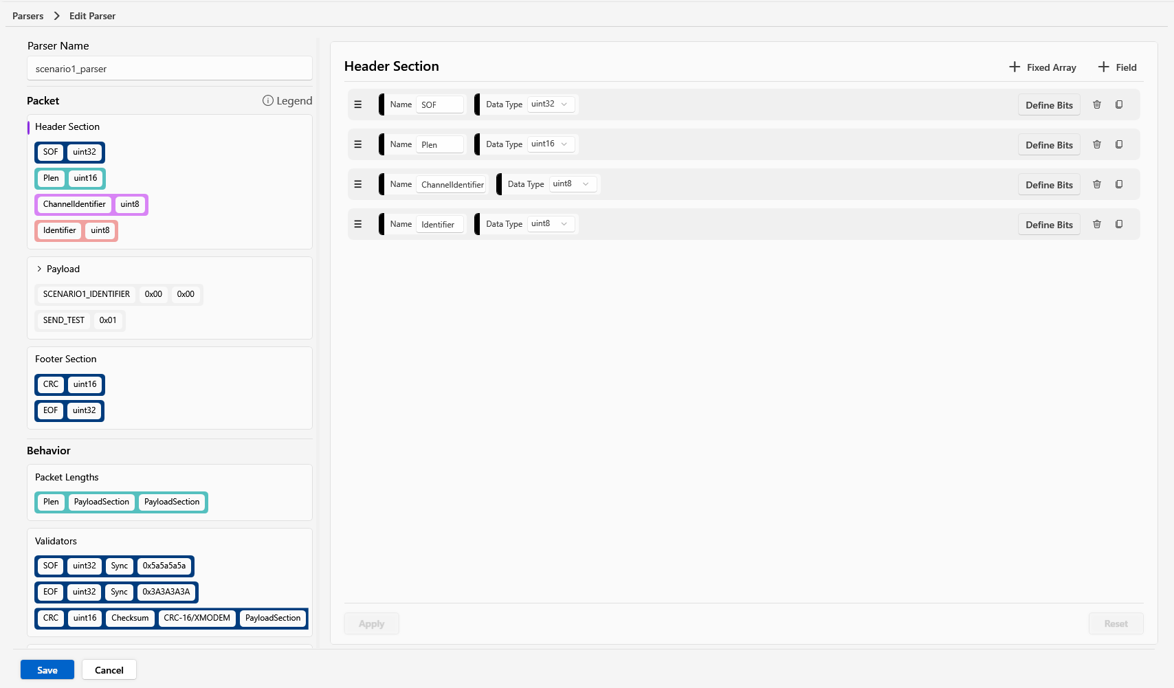 Protolith Studio protocol parser section